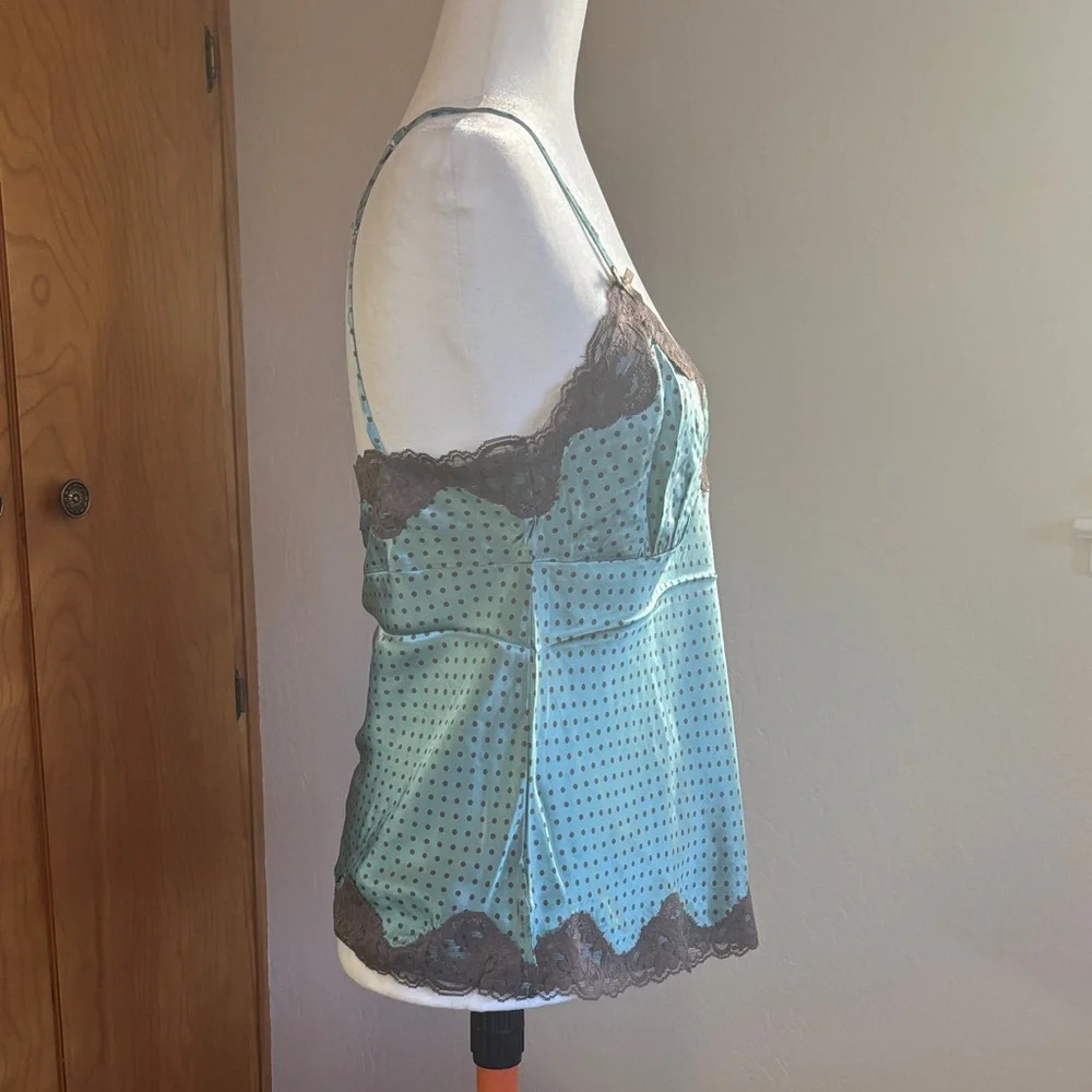 Gold Hawk 100% Silk Teal and Brown Lace Chemise - Picture 4 of 7